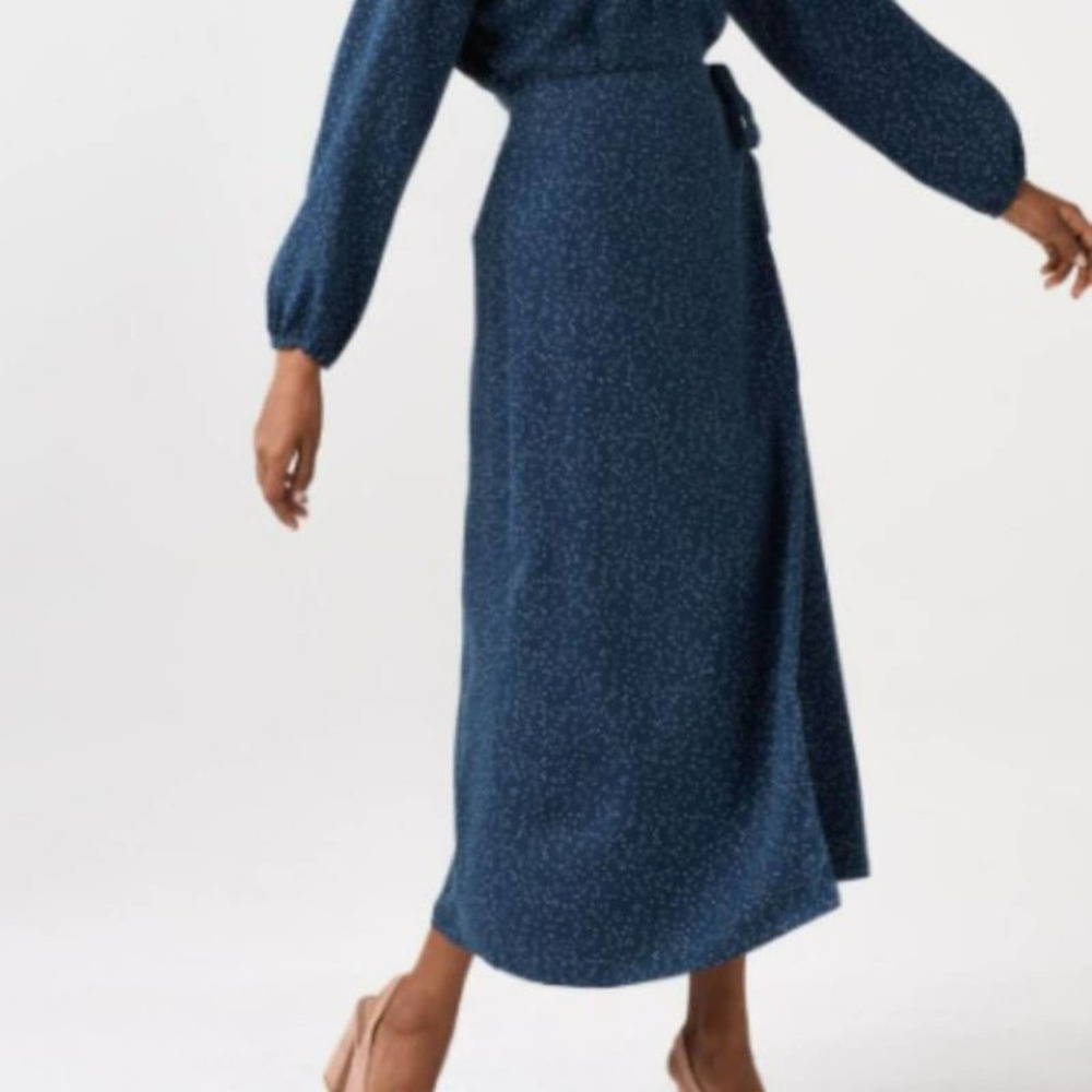 Vetta Capsule Midi Wrap Skirt XL Tencel Polka Dot Navy Blue